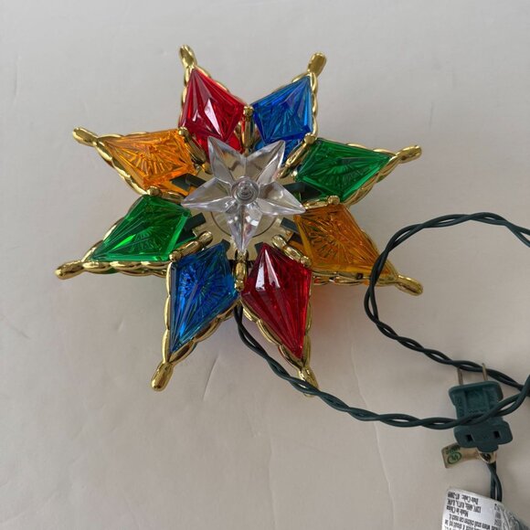 Vintage Multicolor Light-Up Star Tree Topper With Gold Accents Plug-In Cord - Picture 2 of 4